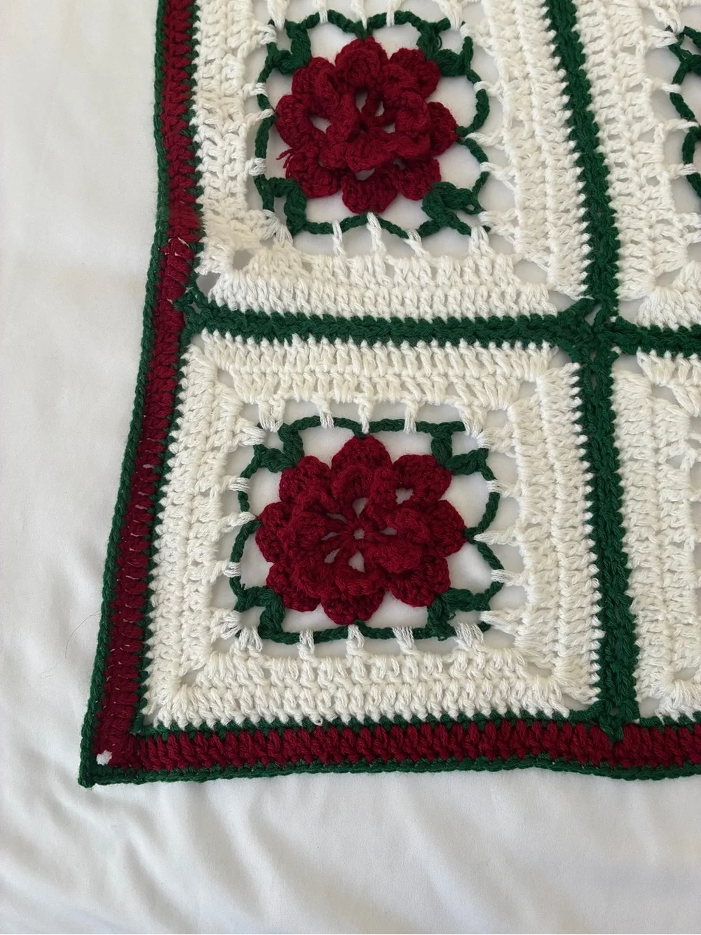 Stunning Handmade 3D Rose Granny Square Crochet Blanket